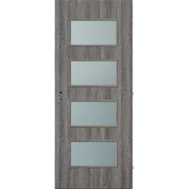 Szürke tölgy  jobbos 90x210cm beltéri dekorfóliás Merano üvegezésű ajtó,  ajtólap + blokktok + zárbetét + kulcs CanDo