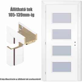 Matt fehér jobbos 90x210cm beltéri dekorfóliás Merano üvegezésű ajtó,  ajtólap + ÁLLÍTHATÓ TOK + zárbetét + kulcs CanDo