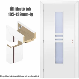 Matt fehér  jobbos 90x210cm beltéri dekorfóliás NIDA üvegezésű ajtó,  ajtólap + ÁLLÍTHATÓ TOK + zárbetét + kulcs CanDo