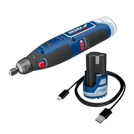 DEDRA MAUS DED7310T10 szerszámkészlet: 12V akkumulátoros mini csiszoló DED7340Z1 + 47 kiegészítő, 32 Nm, 2 Ah akkumulátor DED7320, USB-C töltőkábel DED7300