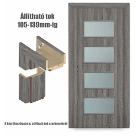 Szürke tölgy  balos 90x210cm beltéri dekorfóliás Merano üvegezésű ajtó ajtólap + ÁLLÍTHATÓ TOK + zárbetét + kulcs  CanDo