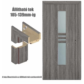 Szürke tölgy  balos 90x210cm beltéri dekorfóliás Nida üvegezésű ajtó ajtólap + ÁLLÍTHATÓ TOK + zárbetét + kulcs  CanDo