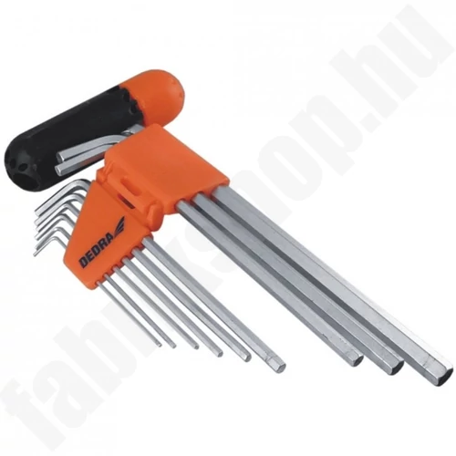 Hatlapfejű (imbus) colos kulcs készlet, 9db, CrV, (1/6"", 5/64"", 3/32"", 1/8"", 5/32"", 3/16"", 1/4"", 5/16"", 3/8"") hosszított, PVC tartóval