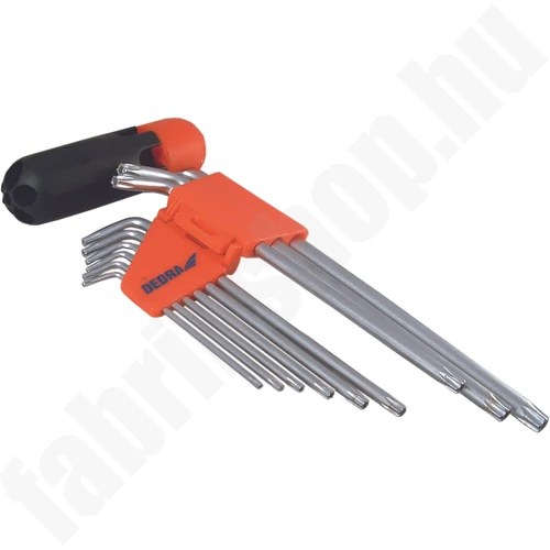 Torx kulcs készlet, 9db, CrV T10-T50, hosszított, PVC tartóval