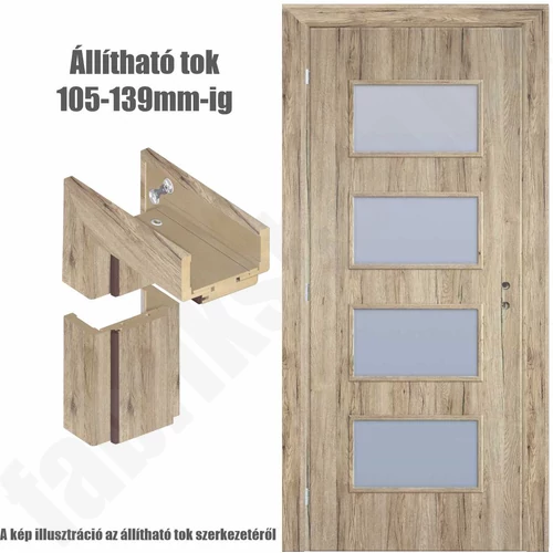Csomós tölgy  jobbos 90x210cm beltéri dekorfóliás Merano üvegezésű ajtó ajtólap + ÁLLÍTHATÓ TOK + zárbetét + kulcs  CanDo