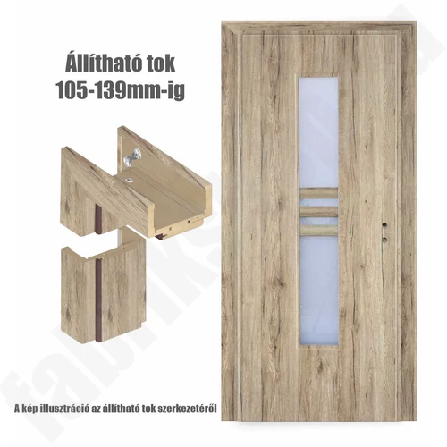 Csomós tölgy  jobbos 90x210cm beltéri dekorfóliás Nida üvegezésű ajtó ajtólap + ÁLLÍTHATÓ TOK + zárbetét + kulcs  CanDo