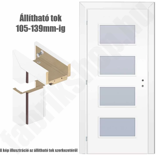 Matt fehér balos 90x210cm beltéri dekorfóliás Merano üvegezésű ajtó,  ajtólap + ÁLLÍTHATÓ TOK + zárbetét + kulcs CanDo