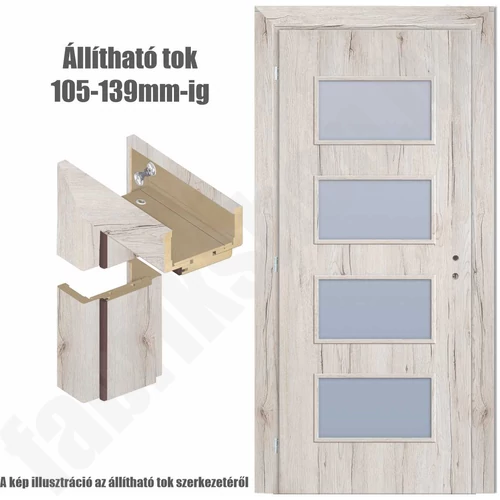 Havas tölgy  jobbos 90x210cm beltéri dekorfóliás Merano üvegezésű ajtó ajtólap + ÁLLÍTHATÓ TOK + zárbetét + kulcs  CanDo