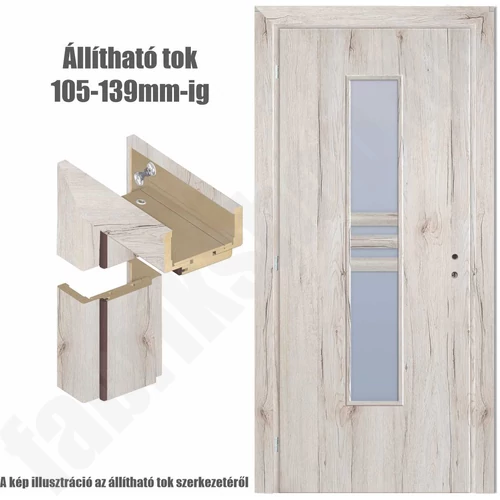 Havas tölgy  jobbos 90x210cm beltéri dekorfóliás Nida üvegezésű ajtó ajtólap + ÁLLÍTHATÓ TOK + zárbetét + kulcs  CanDo