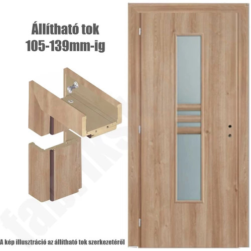 Skandináv tölgy  jobbos 90x210cm beltéri dekorfóliás Nida üvegezésű ajtó ajtólap +  ÁLLÍTHATÓ TOK + zárbetét + kulcs  CanDo