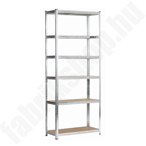 Fém polc DEDRA N1415, 6 MDF polccal, méretek 224x90x40 cm